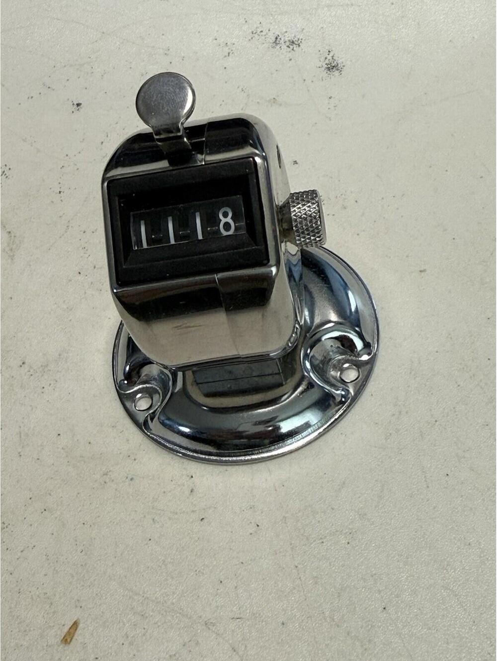 Vintage Japan Hand Tally Counter Clicker Mechanical Metal 4-Digit W/ Base Mount